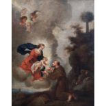French school: Saint Francis receiving the infant Christ, oil on canvas, 17th C.