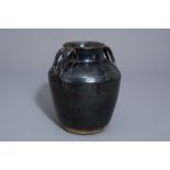 A Chinese black glazed Henan jar with handles, Song or later