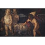 Flemish school, follower of Peter Paul Rubens (1577-1640): Three angels accompany a sheep, oil on pa