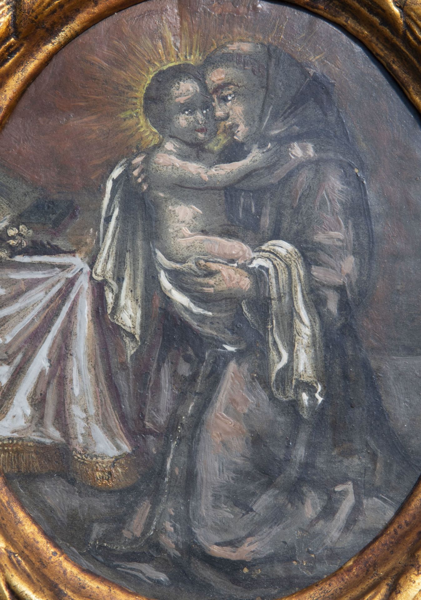 Flemish school: Saint Francis, oil on copper and an ivory Corpus Christi, 18th/19th C. - Image 3 of 5