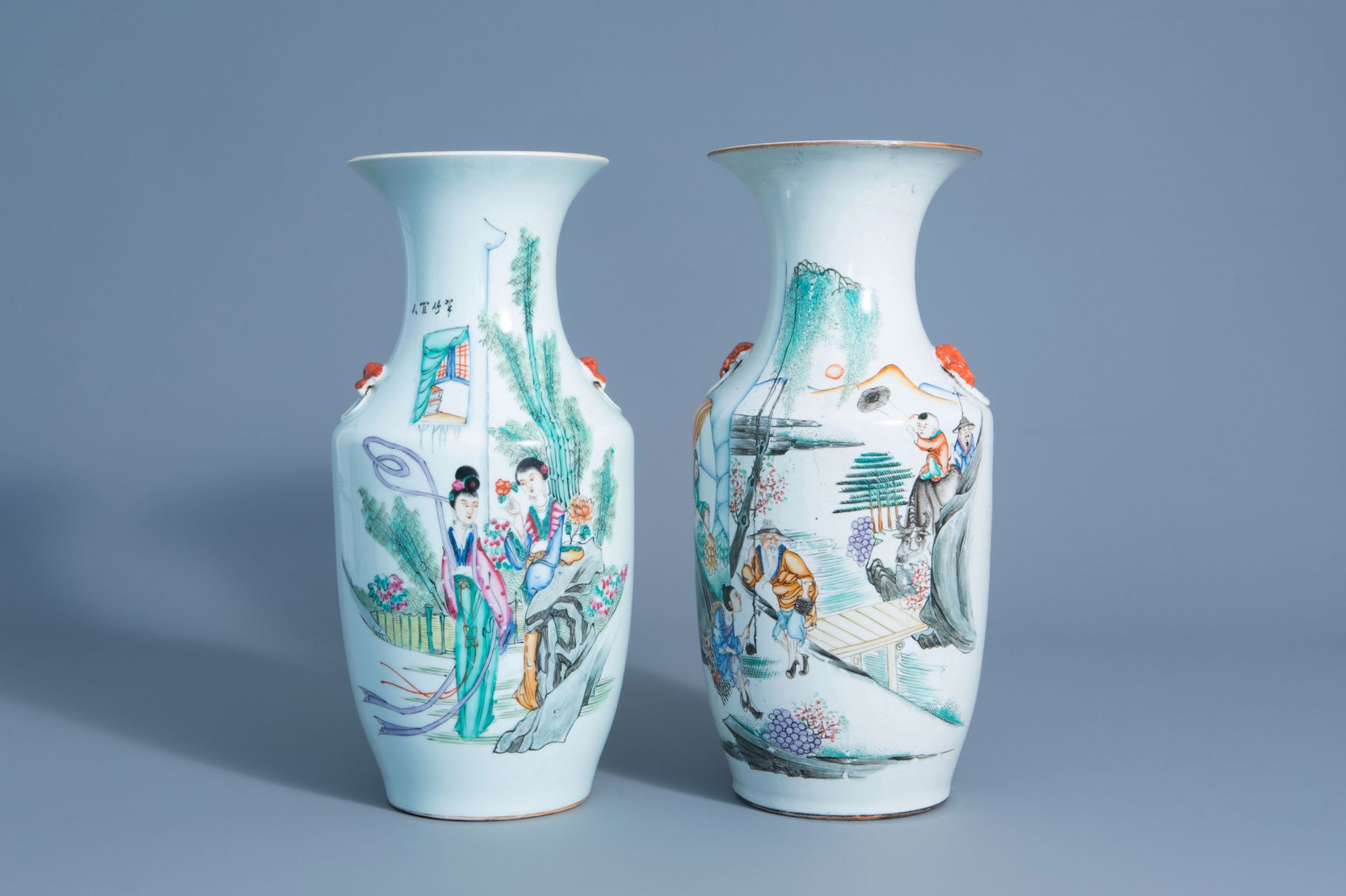 Two Chinese famille rose vases with figures in a garden, 19th/20thC.