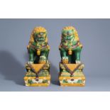 A pair of large Chinese sancai glazed Ming style models of temple lions, 20th C.