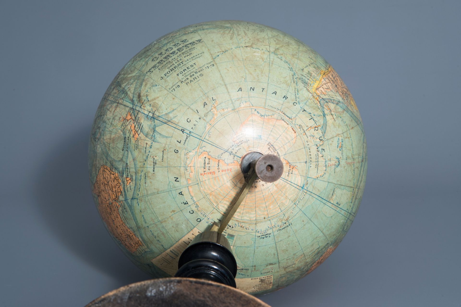 A Joseph Forest globe on an ebonized wooden base, France, about 1900 - Image 7 of 13