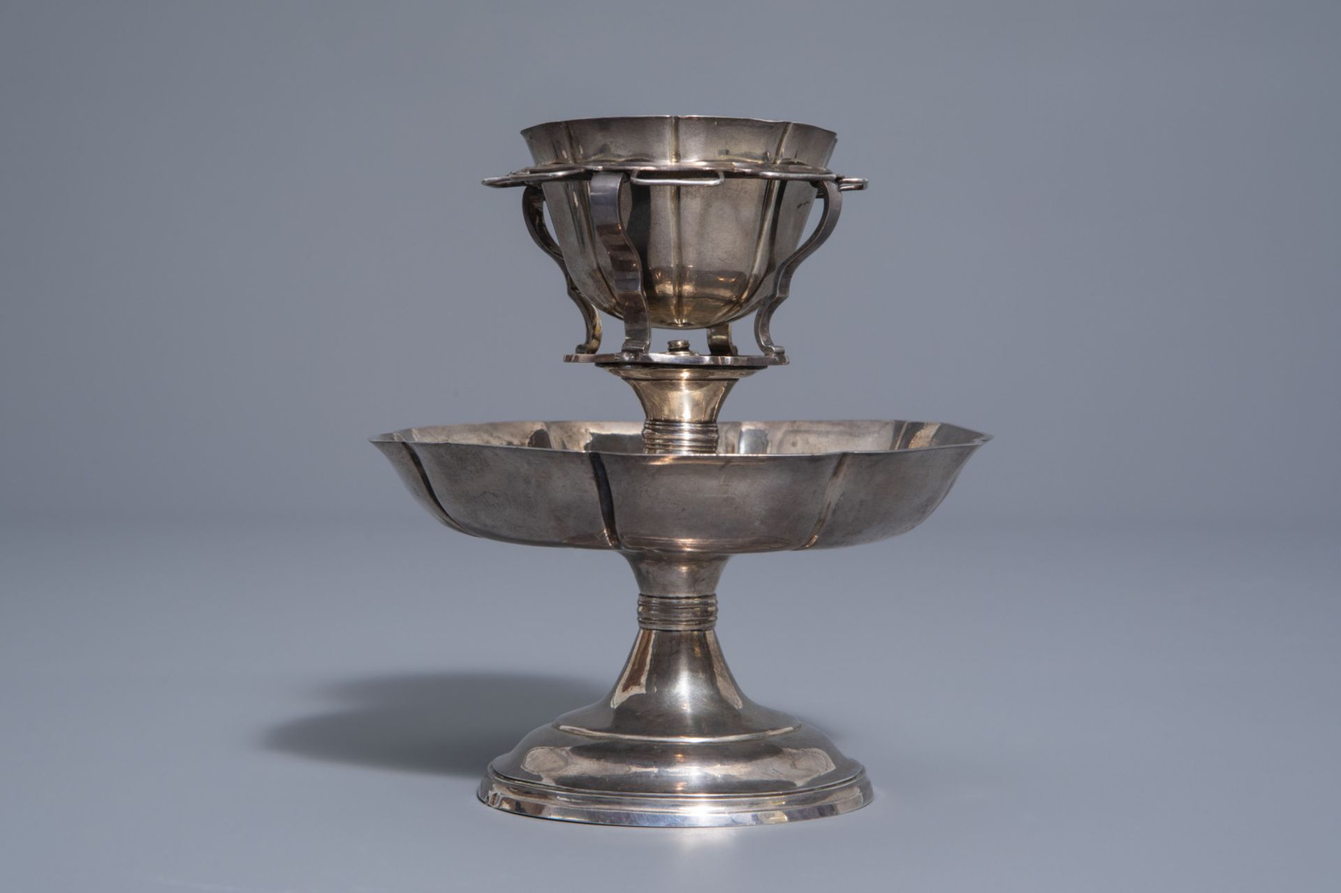 A silver sugar bowl on stand, various marks, 19th/20th C. - Image 5 of 9