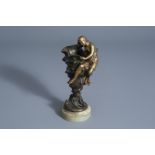 Joe Descomps (1869-1950): Rustling of the water, patinated bronze on an onyx marble base