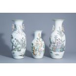 Three Chinese famille rose vases with different designs, 19th/20th C.