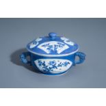 A Chinese powder blue ground two-handled tureen and cover with floral design, Kangxi