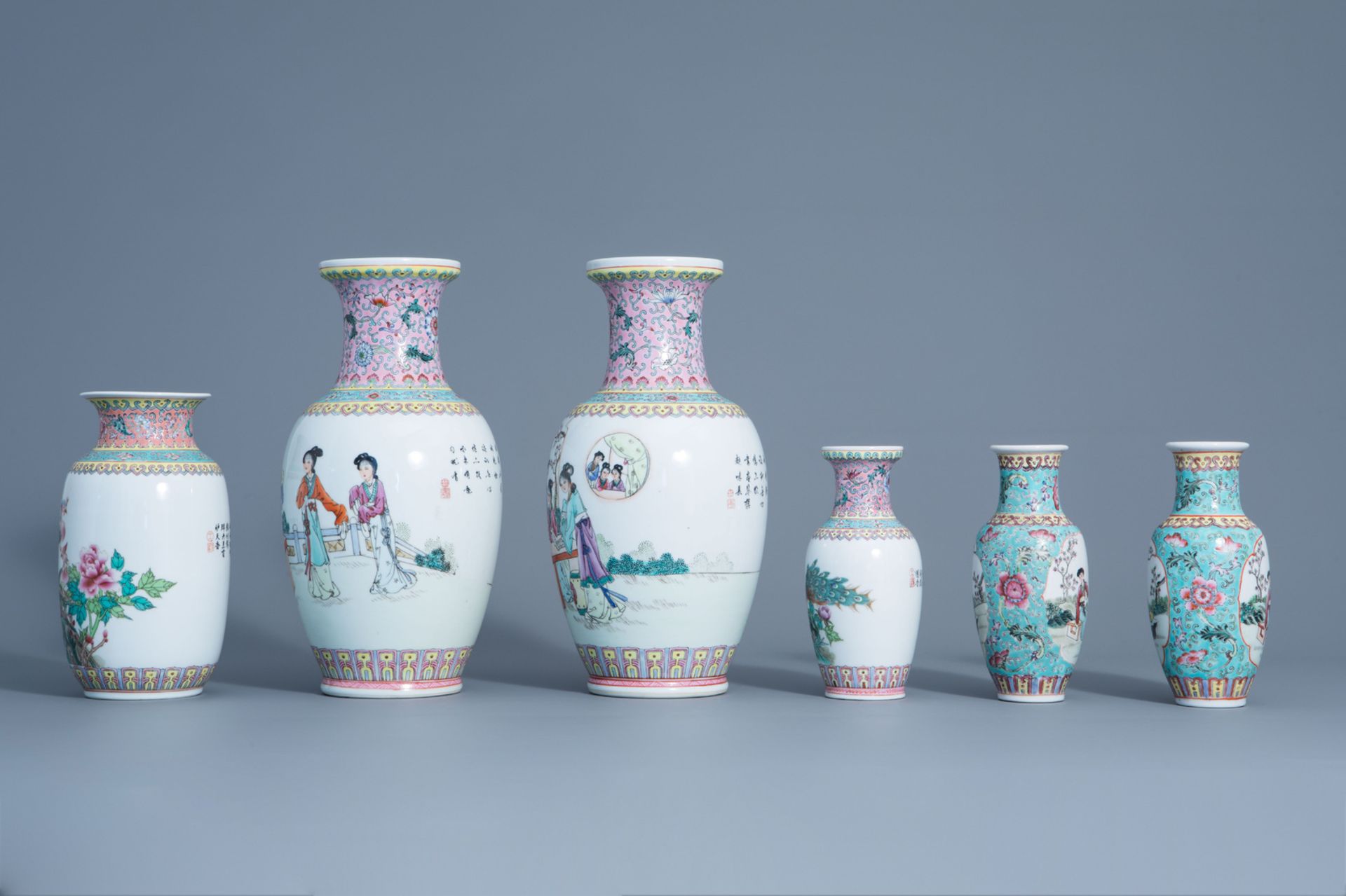 A varied collection of ten Chinese famille rose vases, 20th C. - Image 11 of 13