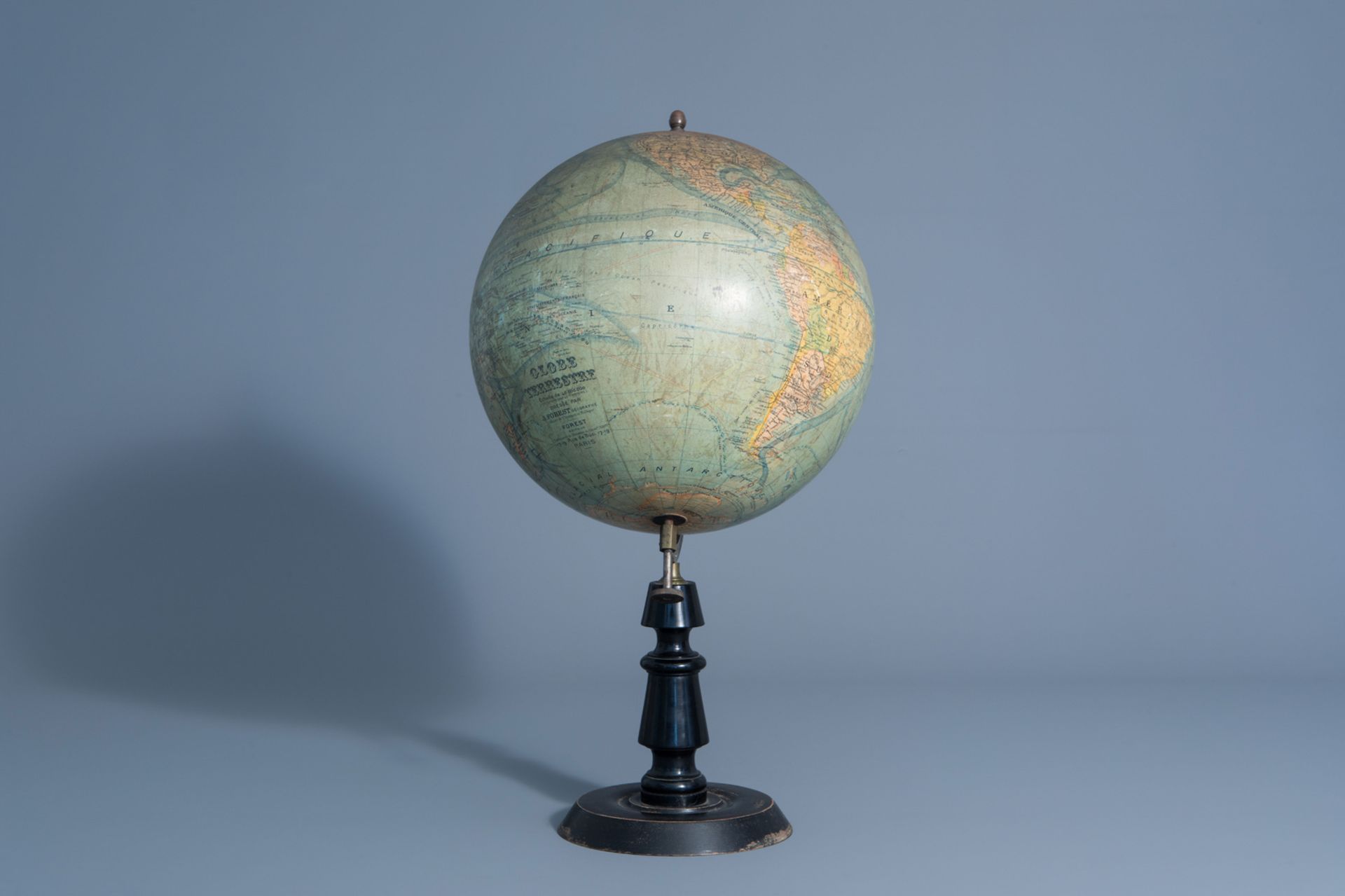 A Joseph Forest globe on an ebonized wooden base, France, about 1900 - Image 5 of 13