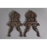 A pair of carved wooden door fragments, India, 19th C.