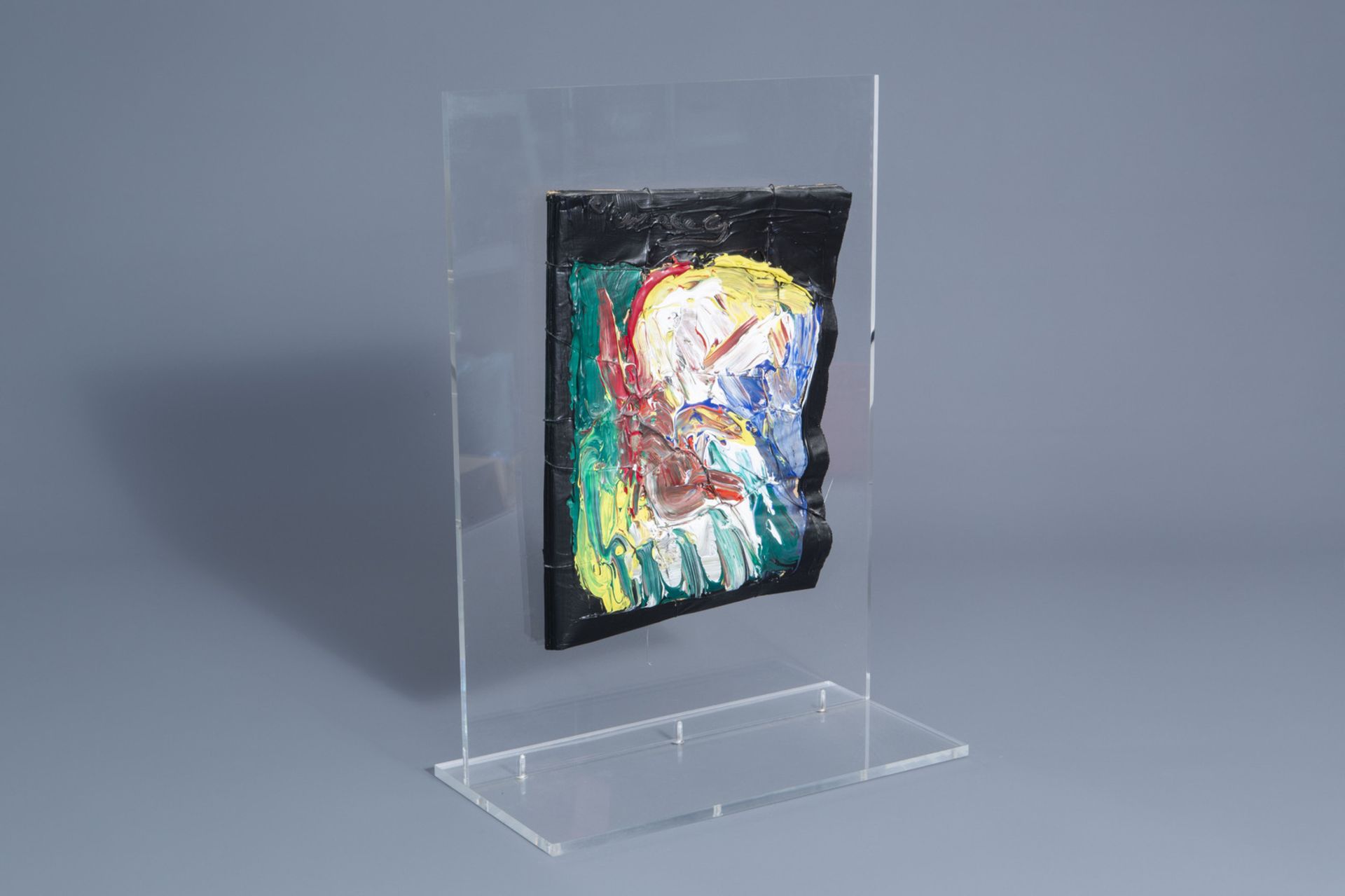 Illegibly signed (20th C.): Untitled, oil on paper on a plexiglass base, [1989] - Bild 3 aus 9