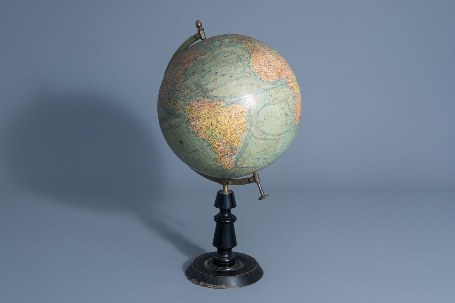 A Joseph Forest globe on an ebonized wooden base, France, about 1900