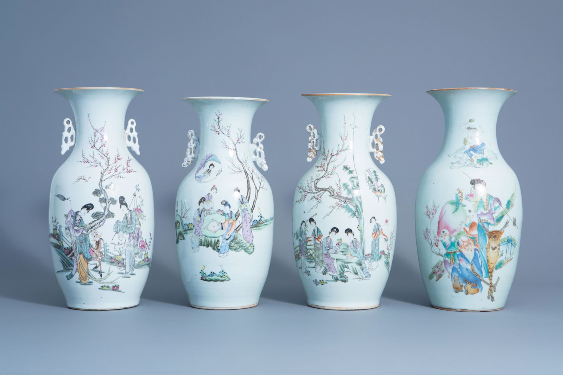 Four various Chinese famille rose vases, 19th/20th C.