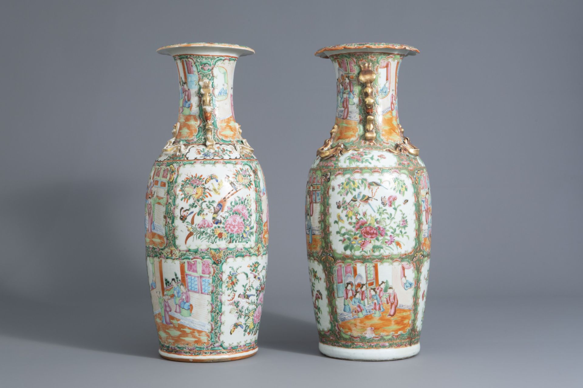 Two Chinese Canton famille rose vases, 19th C. - Image 4 of 6