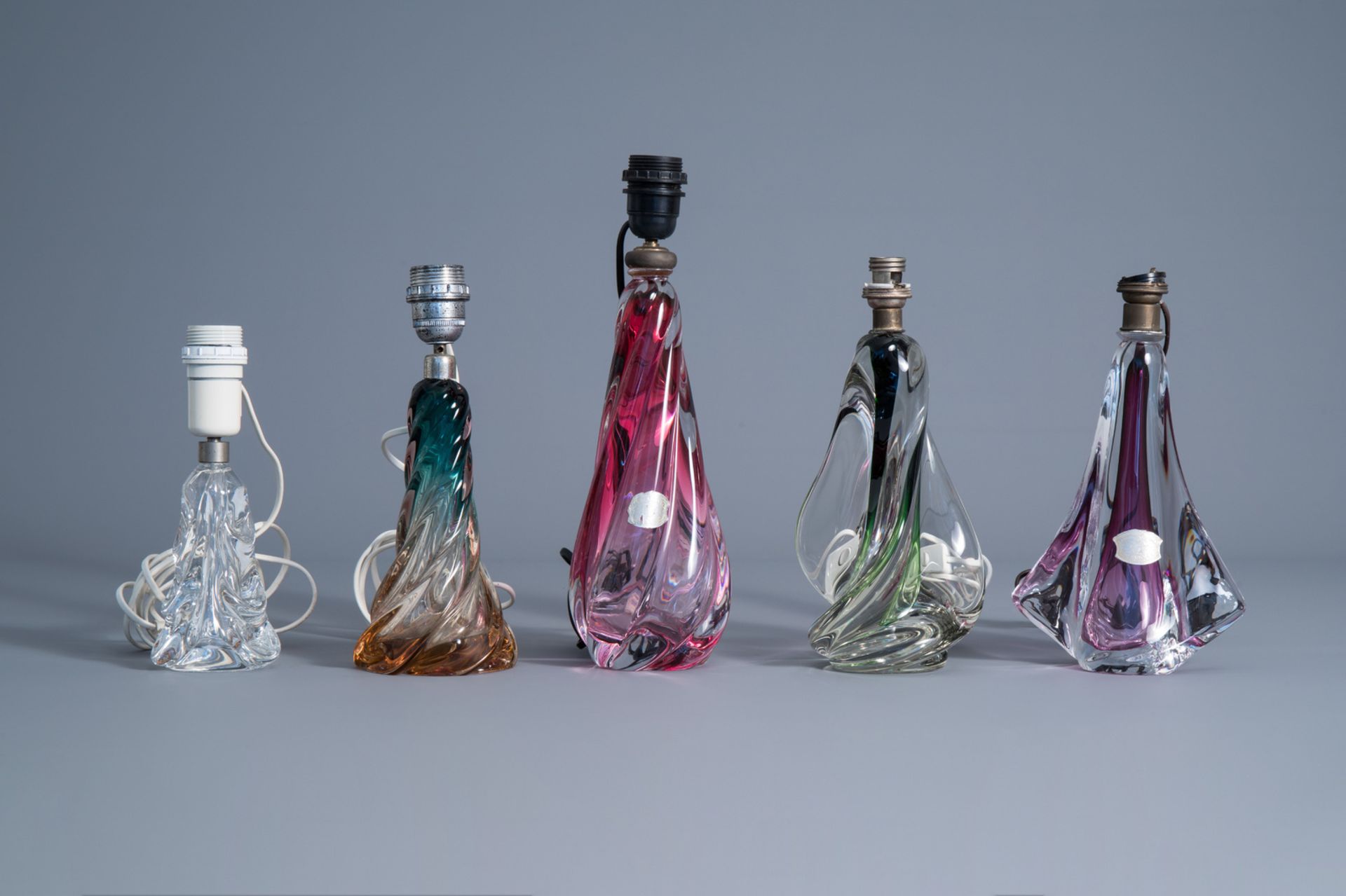 Five lamp bases in mainly coloured crystal, a.o. Val Saint Lambert, 20th C. - Image 2 of 7