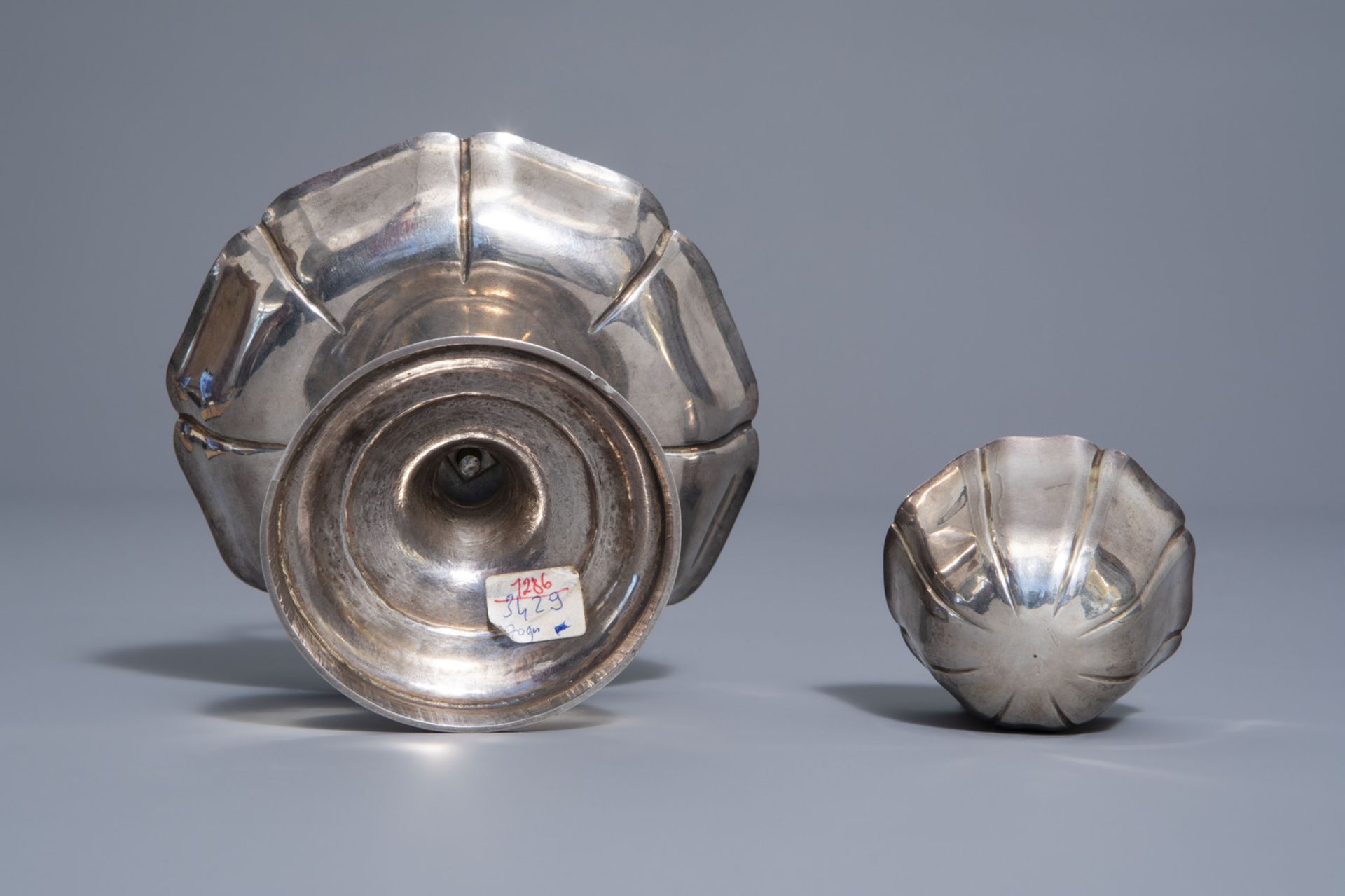 A silver sugar bowl on stand, various marks, 19th/20th C. - Image 8 of 9
