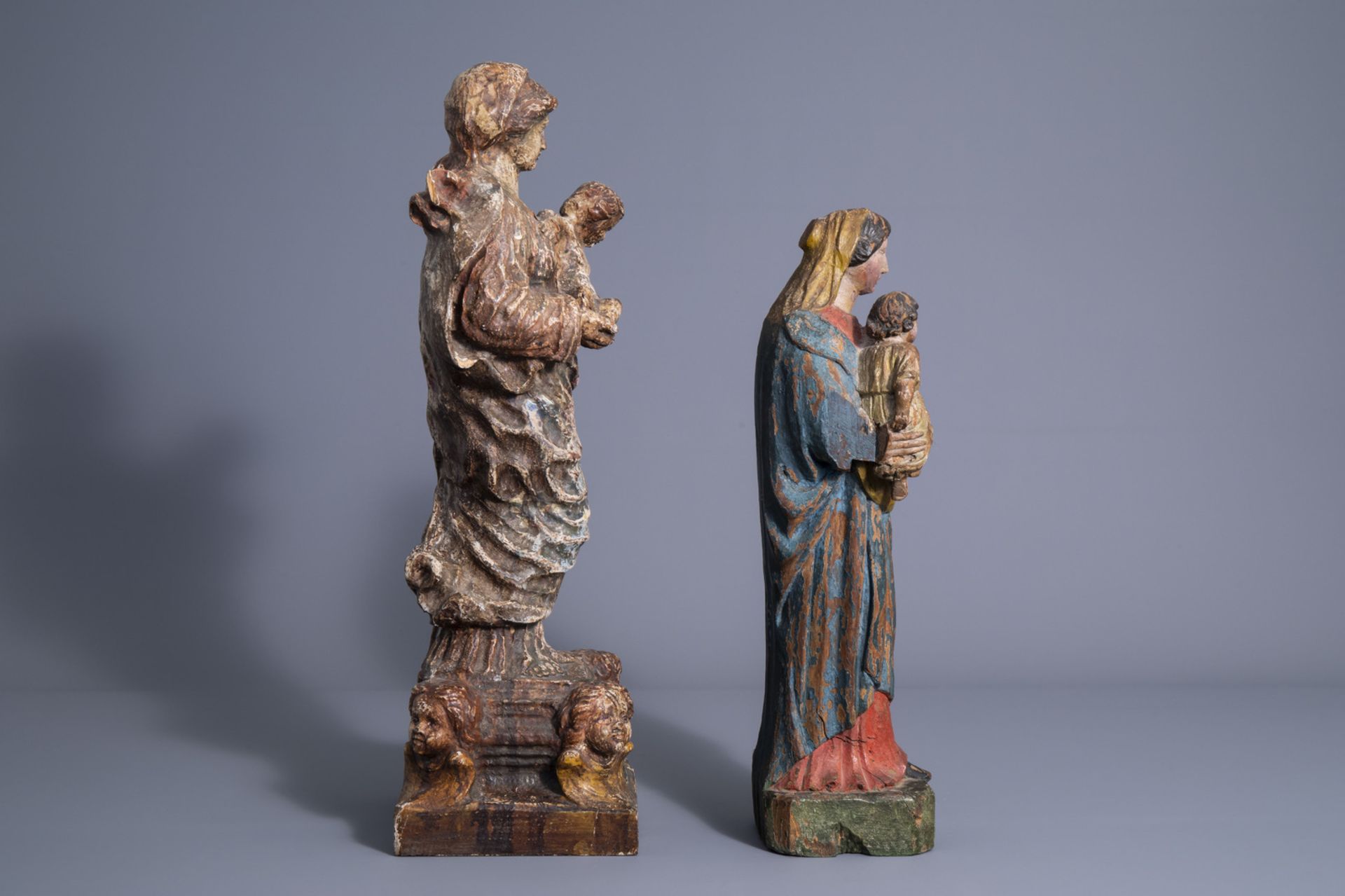 Two carved and polychrome painted Virgin and Child sculptures, Flanders/France, 18th/19th C. - Image 3 of 7