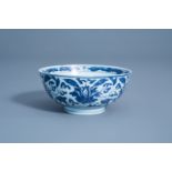 A Chinese blue and white bowl with flower scrolls, Kangxi