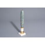 A Mexican dark green jade pipe on base, possibly Maya culture, 15th C. or later