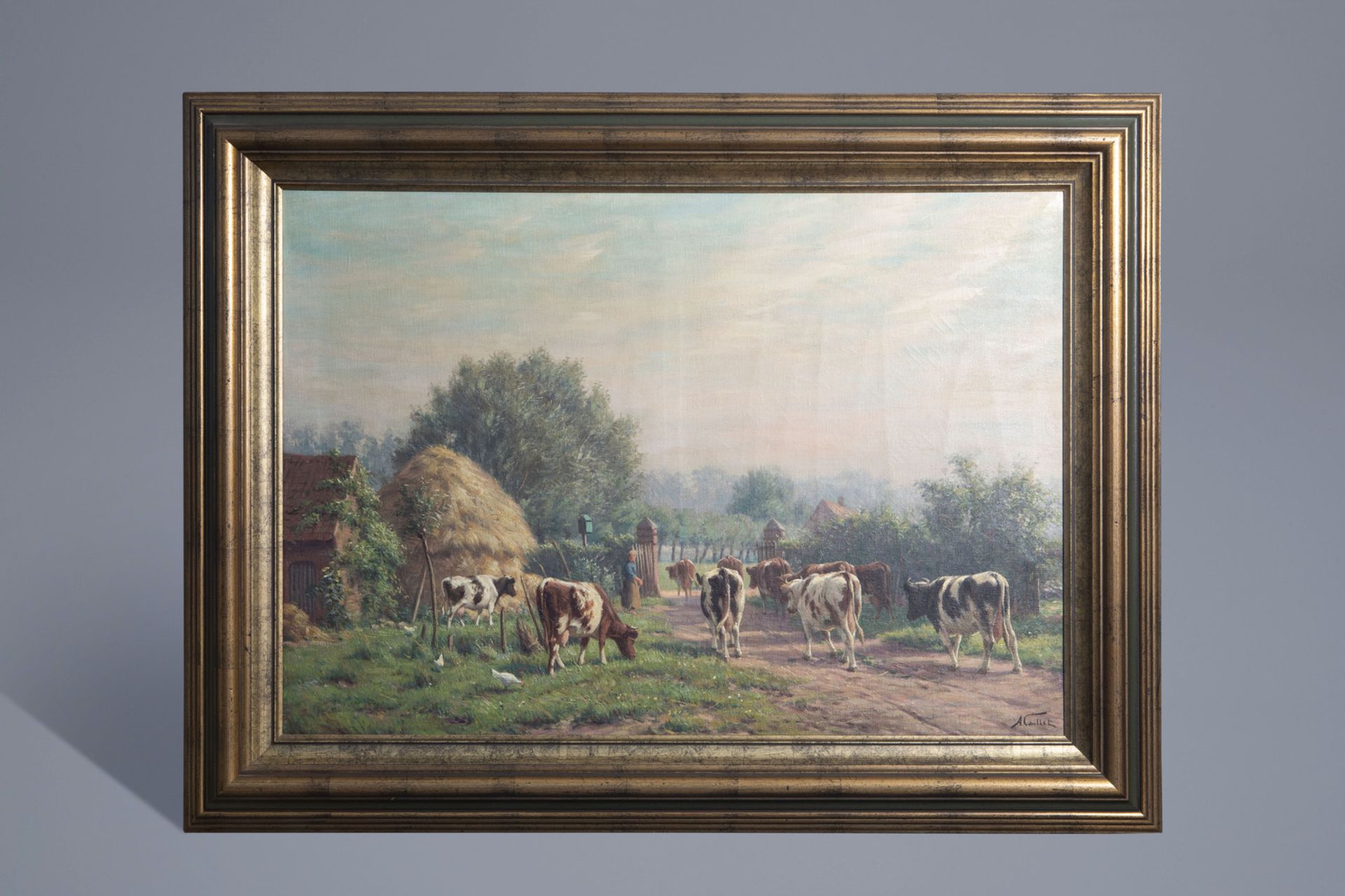Albert Caullet (1875-1950): Return of the cattle, oil on canvas - Bild 2 aus 4