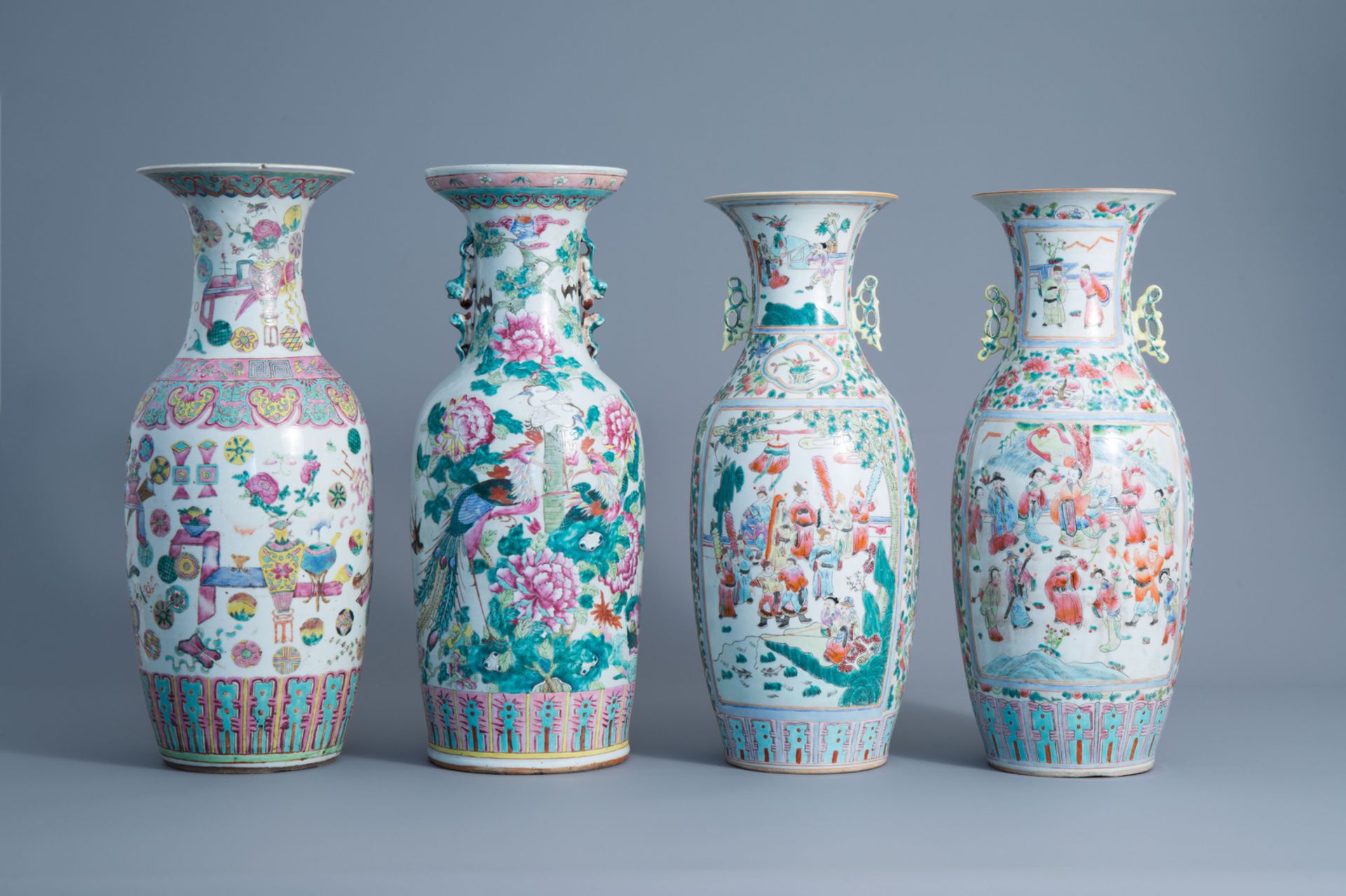 Four various Chinese famille rose vases, 19th/20th C. - Image 3 of 6