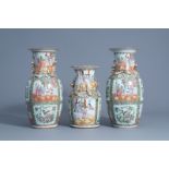 Three Chinese Canton famille rose vases, 19th/20th C.