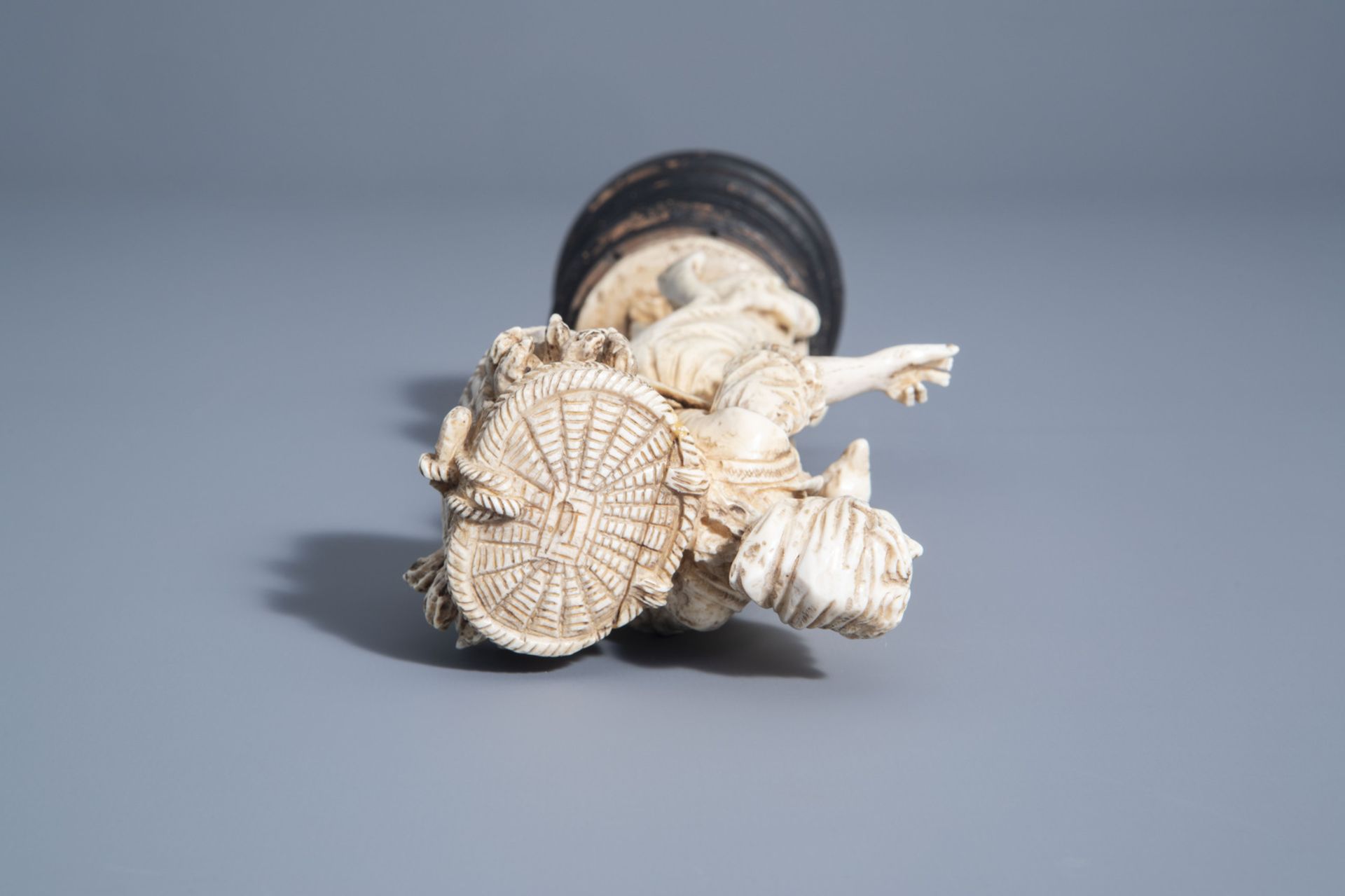 A carved ivory figure of a lady with poultry on wooden base, probably Dieppe, France, 19th C. - Image 7 of 7