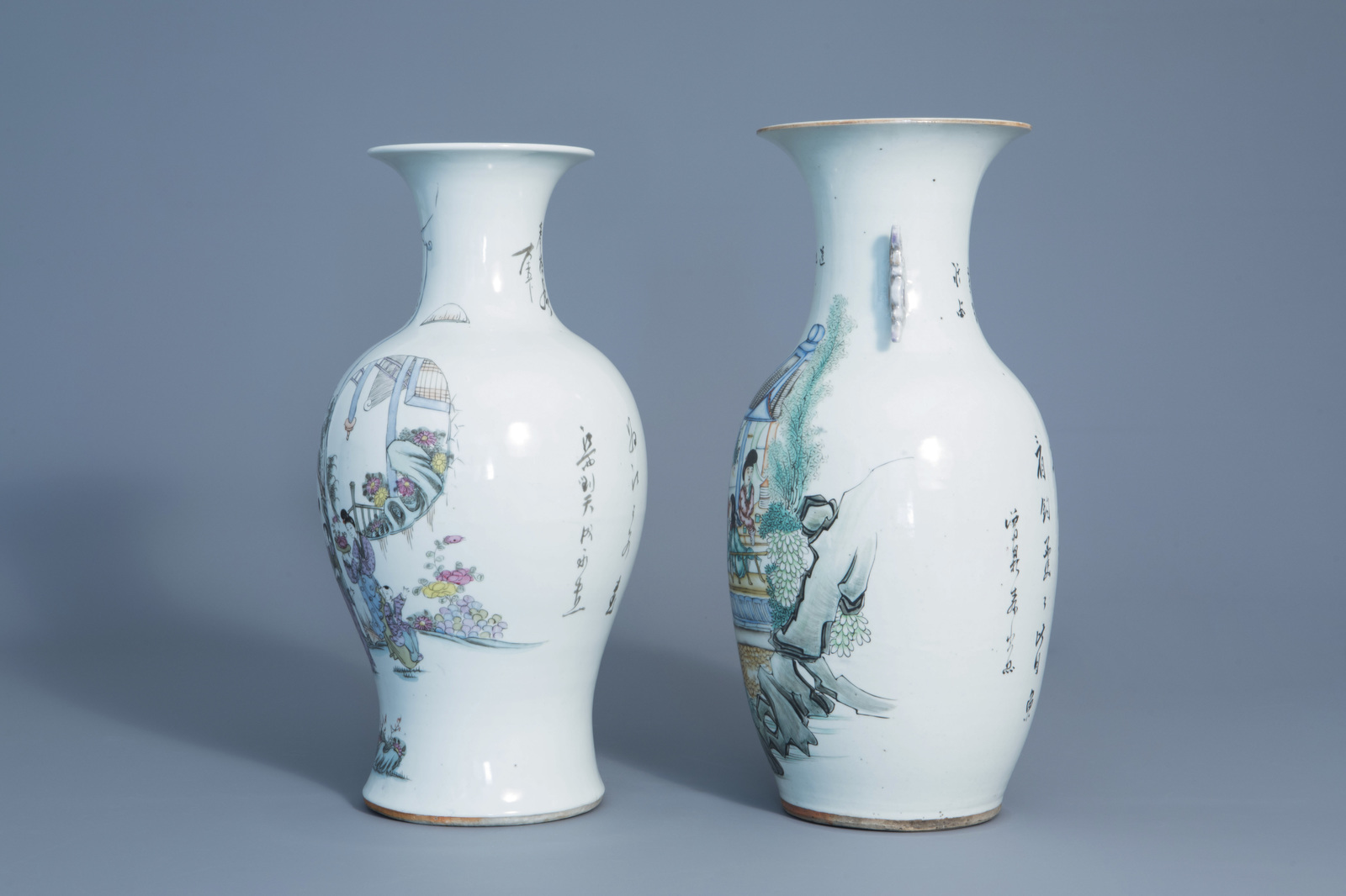 Two Chinese famille rose vases with figures in a garden, 19th/20thC. - Image 4 of 6