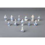 Twelve Chinese blue and white doll's house miniature vases, Kangxi and later