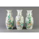 Three Chinese famille rose vases with different designs, 19th/20th C.