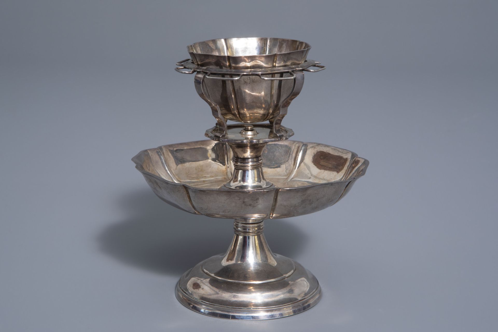 A silver sugar bowl on stand, various marks, 19th/20th C. - Image 2 of 9