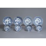 Eight Chinese blue and white 'Romance of the Western Chamber' plates and dishes, Qianlong