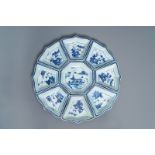 A Chinese blue and white sweetmeat or rice table set with landscape design, 18th/19th C.