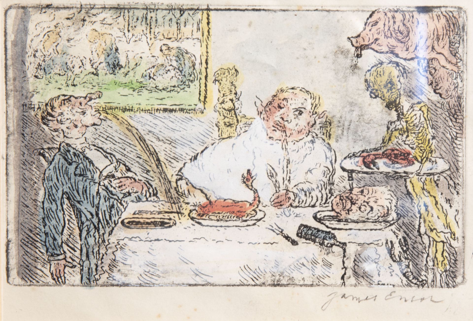 James Ensor (1860-1949, after): 'Gluttony', etching in colours, [1904]