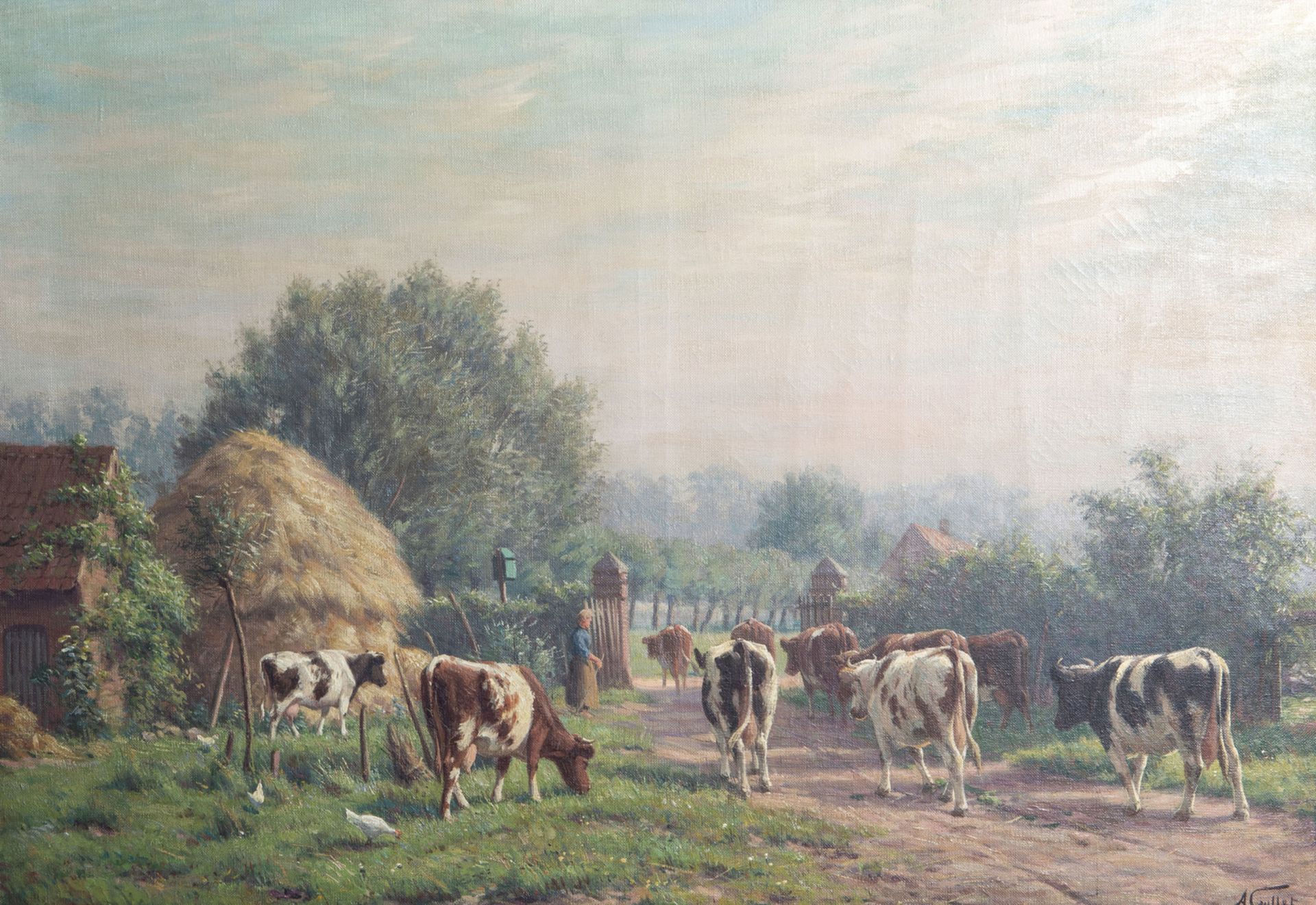 Albert Caullet (1875-1950): Return of the cattle, oil on canvas