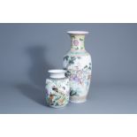 Two Chinese famille rose vases with different designs, Republic