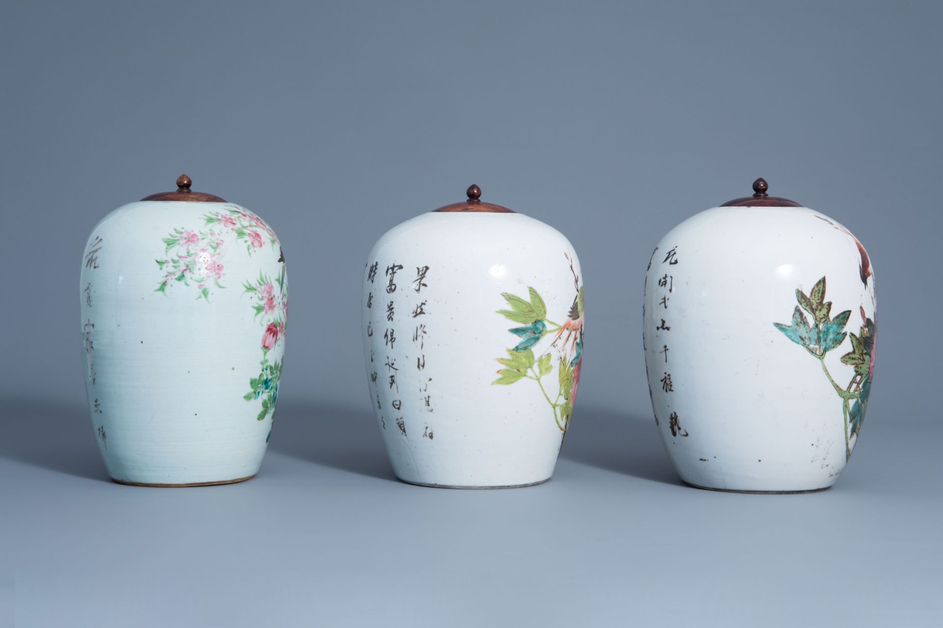 Three Chinese qianjiang cai jars with birds among flowering branches, 19th/20th C. - Bild 2 aus 8