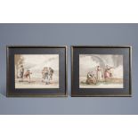 Bartolomeo Pinelli (1781-1835): Two scenes from everyday life in Italy, pencil and watercolour on pa