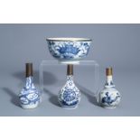 Three Chinese 'Bleu de Hue' vases and a bowl for the Vietnamese market, 19th C.