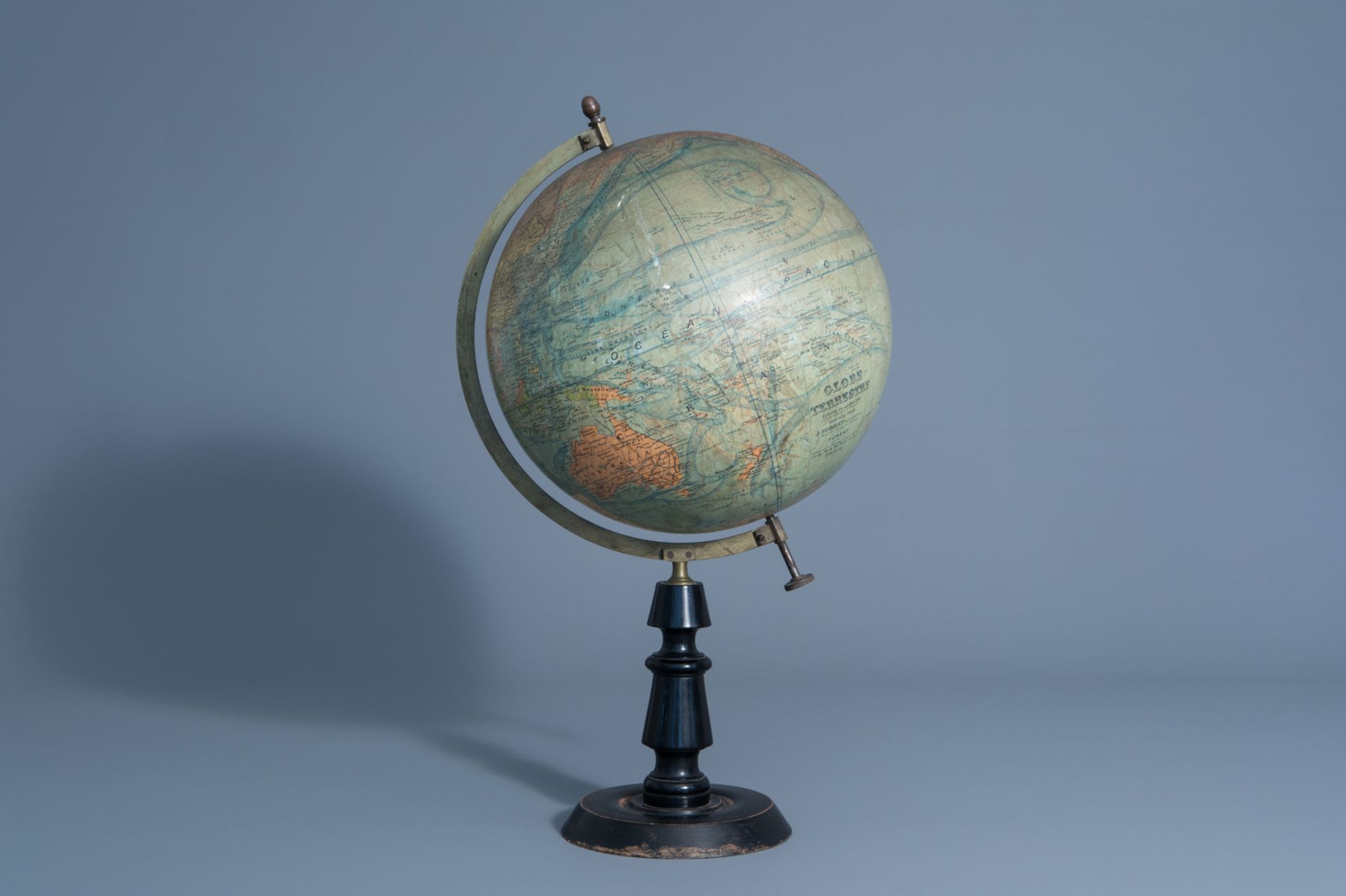 A Joseph Forest globe on an ebonized wooden base, France, about 1900 - Image 2 of 13