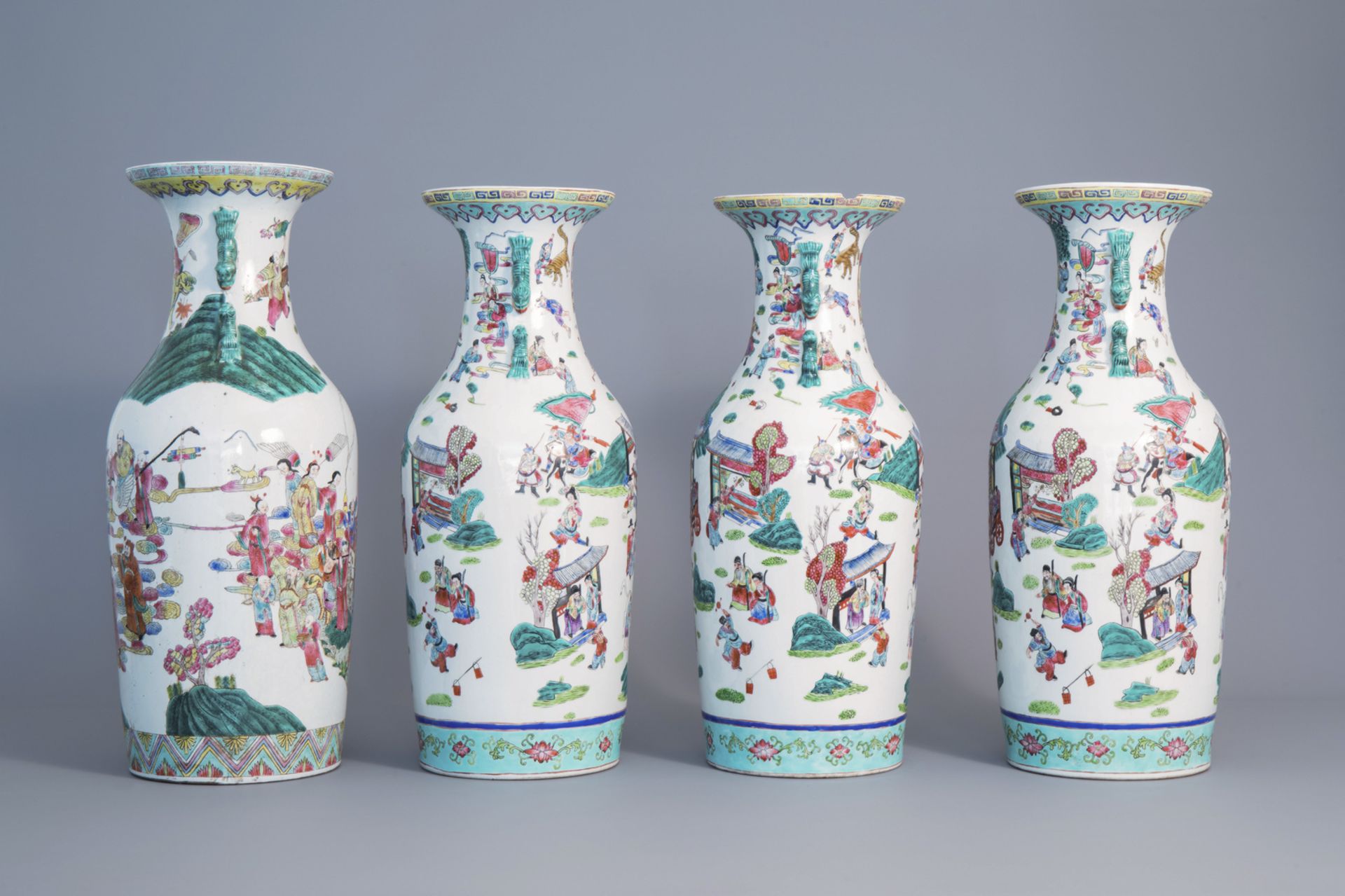 Four Chinese famille rose vases with figurative design all around, 20th C. - Bild 4 aus 6