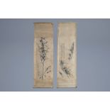 Chinese school, ink on paper, 19th C. or earlier: Two works with floral designs