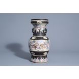 A Chinese Nanking crackle glazed famille rose 'warrior' vase, 19th C.