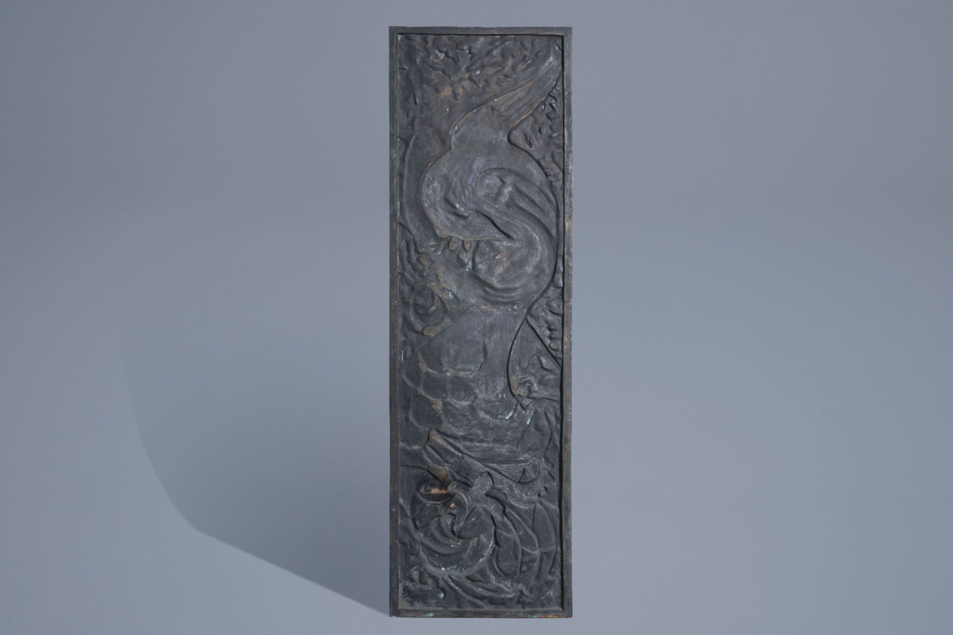 A large Japanese Art Deco patinated bronze 'phoenix' plaque, Meiji/Showa - Image 2 of 3