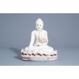 A partly polychrome decorated alabaster figure of Buddha, Burma, 19th/20th C.