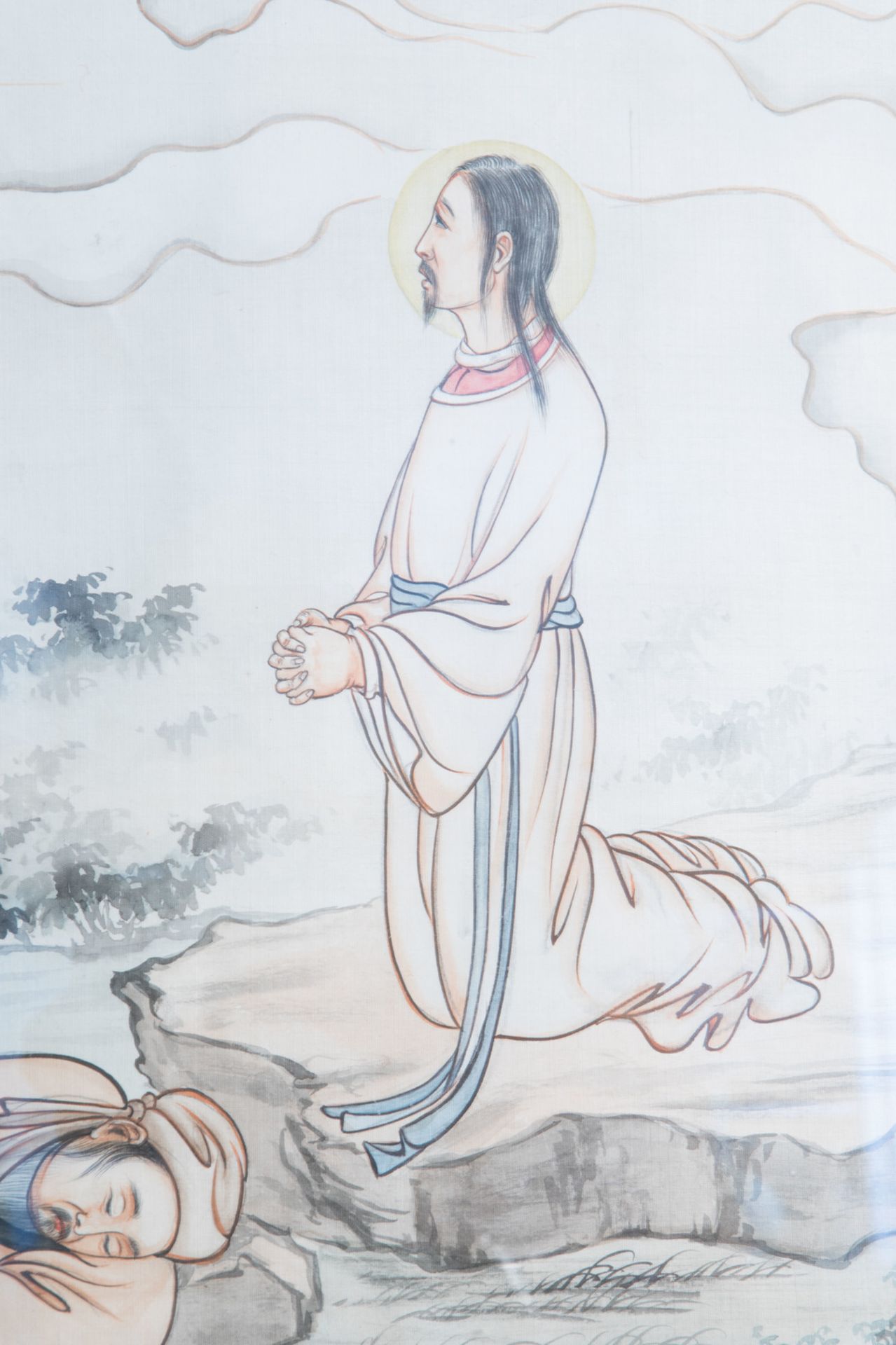 Mon van Genechten (Geel, Belgium, 1903-1974), ink and colour on paper: A catholic scene with Chinese - Image 5 of 6