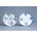 Two Chinese famille rose and blue and white plates with underglaze design, Yongzheng/Qianlong