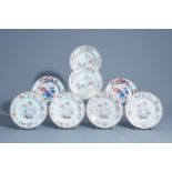 Six Chinese famille rose plates and two Imari style plates with floral design, Qianlong