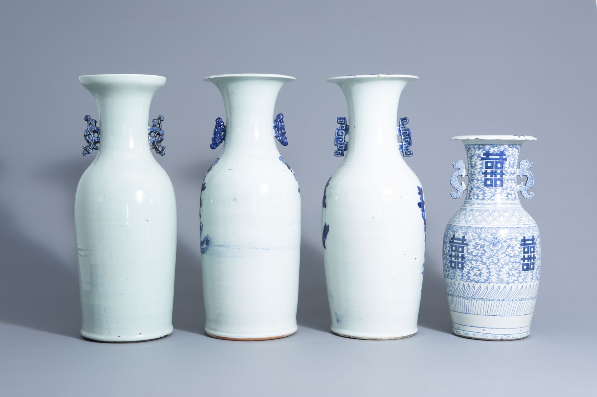 Three Chinese blue and white celadon ground vases with different designs and a blue and white vase, - Bild 4 aus 10