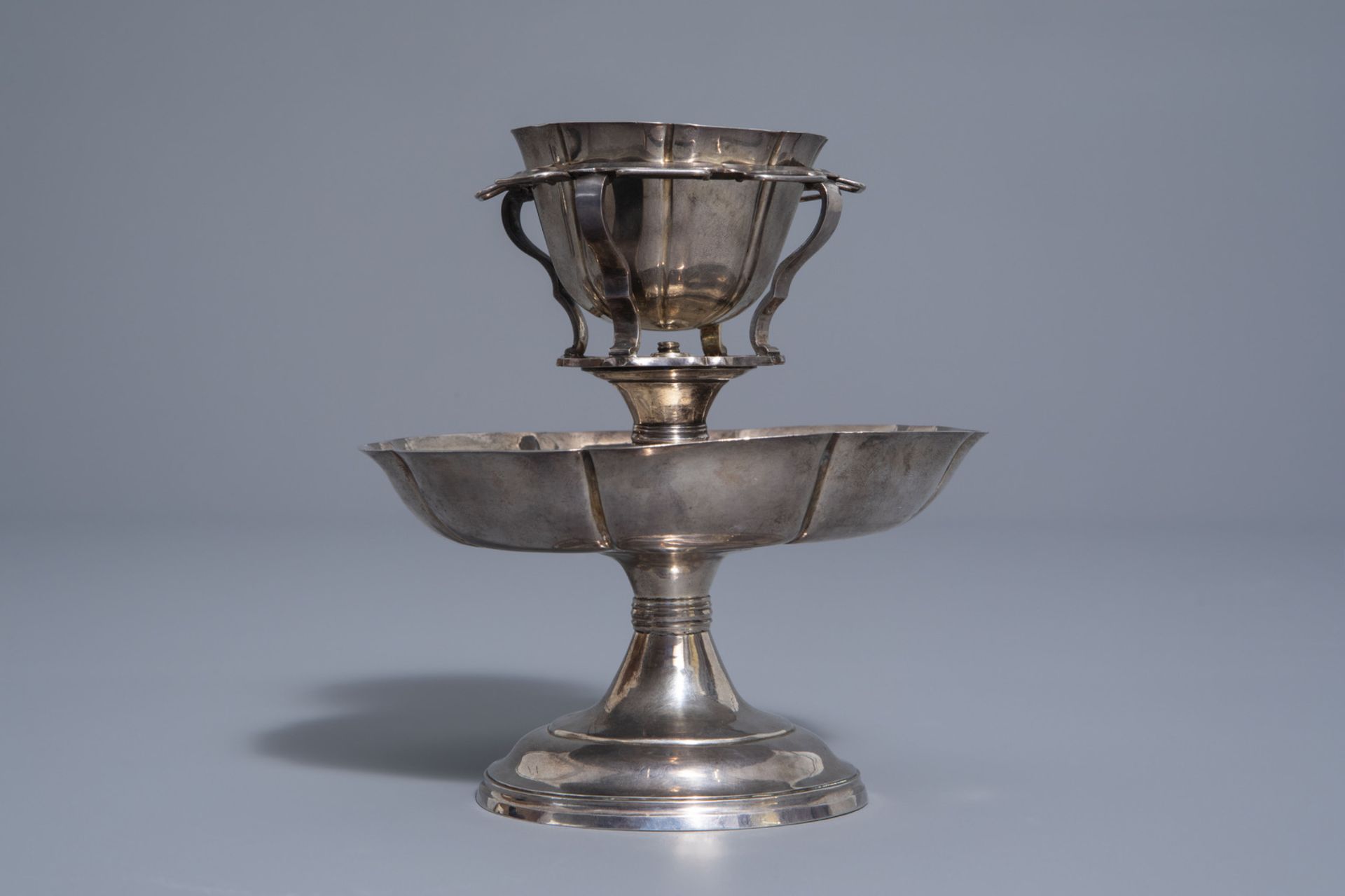 A silver sugar bowl on stand, various marks, 19th/20th C. - Image 4 of 9